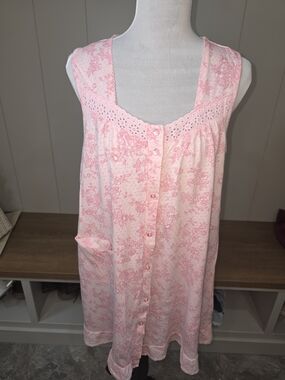 Sleeveless Pink Floral Cotton Nightdress with Eyelet Trim Kathryn Cotton